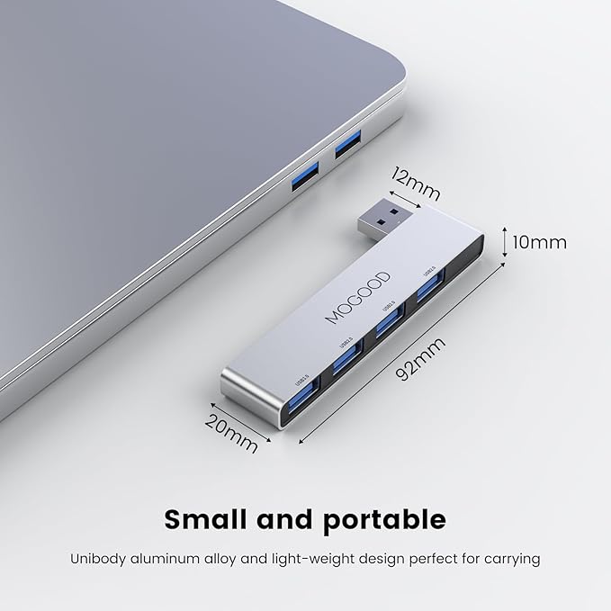MOGOOD USB 3.0 Hub, Ultra-Slim 4-Port Expander – No Cable, Stays Flush with Laptop – Expand Ports for Keyboard, Mouse, Flash Drive, Printer (Right Side)