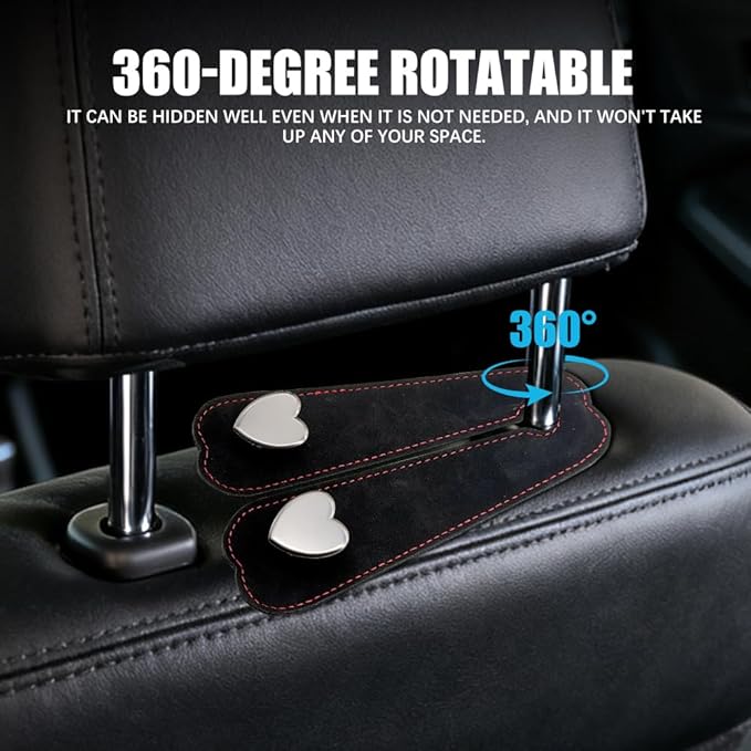 2PCS Car Seat Hooks, Car Back Seat Headrest Hooks, Suede Heart-Shaped Double Hooks Headrest Organizer, Auto Accessories Heavy-Duty Multi-Functional Back Seat Phone Holder for Most Vehicles
