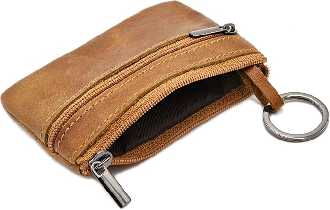 Freezx Women Genuine Leather Coin Pouch Zip Mini Purse Wallet Key Chain Double Zipper