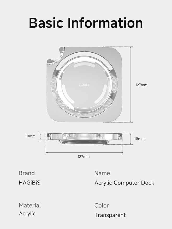 Hagibis Mac mini M4 Stand, Transparent Acrylic Desktop Stand Dustproof Laptop Holder Cooling Heat Disspation Mount for Mac mini M4 Pro 2024