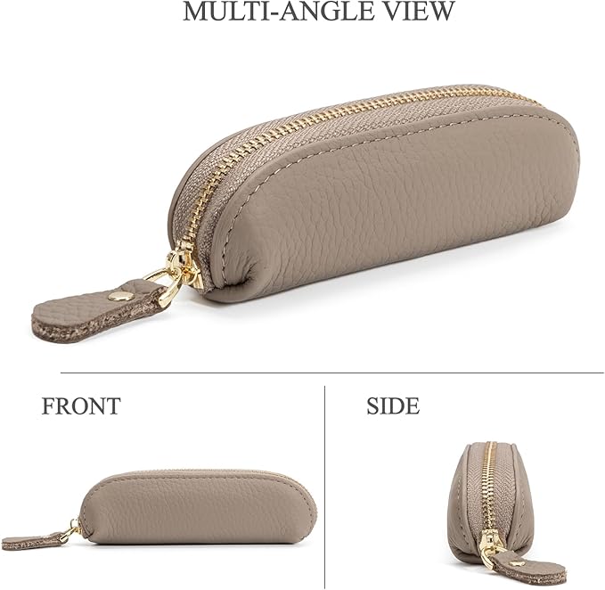 Full Grain Leather Coin Pouch - Travel Small Coin Purse with Zipper - Mini Key Pouch Change Purse for Women and Men (Elephant Gray)