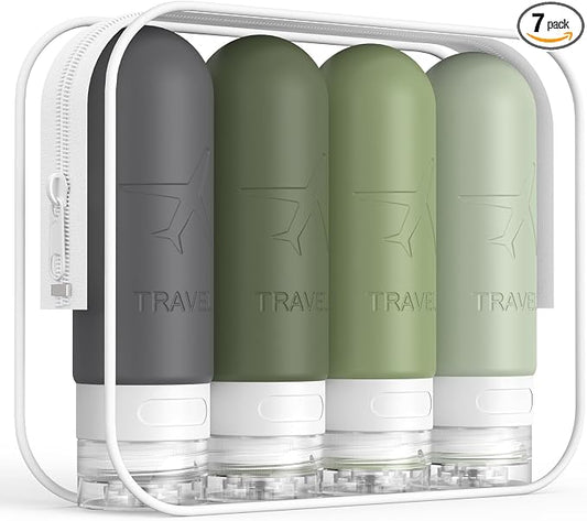 ME.FAN Travel Bottles for Toiletries,3oz Silicone Travel Size Containers, TSA Approved Squeezable Portable Split Bottle, Travel Accessories for Conditioner Shampoo Lotion - 4 Pack Desert Sage