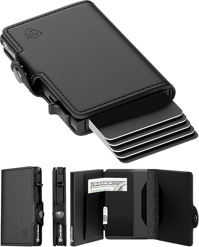 Conceal Plus Card Blocr Pop Up Wallet for Men - Slim Metal RFID Blocking Card Holder (4-6 Cards Ejector) - Minimalist Smart Front Pocket Wallet with Internal Cash + ID Storage