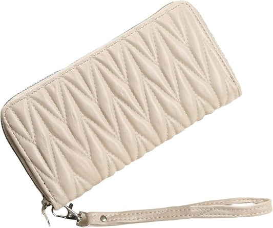 Women's Zip Wristlet Wallet - Large Capacity RFID Blocking Clutch Purse Quilted Soft Vegan Leather Travel Organizer
