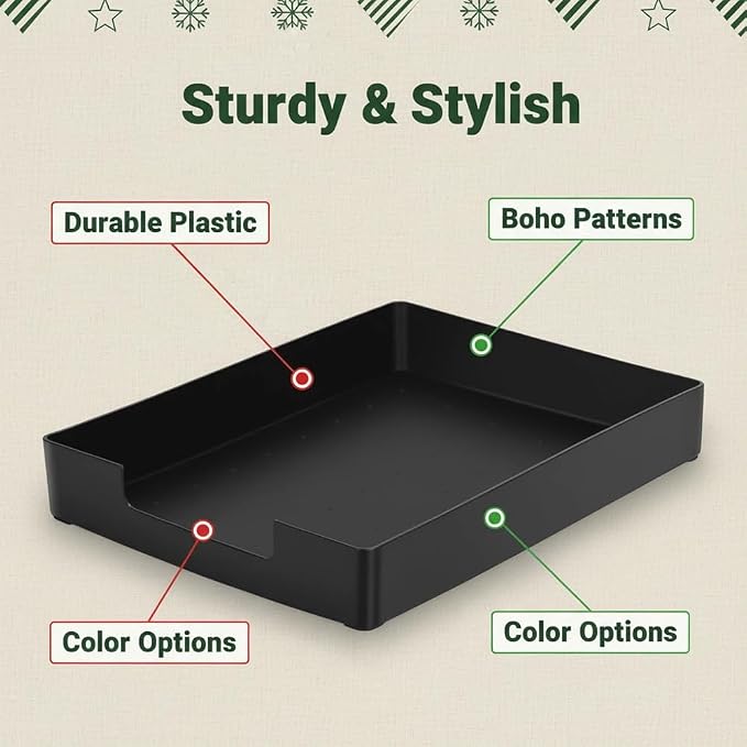 Letter-Size Tray, 2 PCS Desk Drawer Organizer, A4 Stackable Plastic Paper Tray for Office, School, Home Storage, and Storage Containers for Gift Wrap, and Crafts (2X Black)
