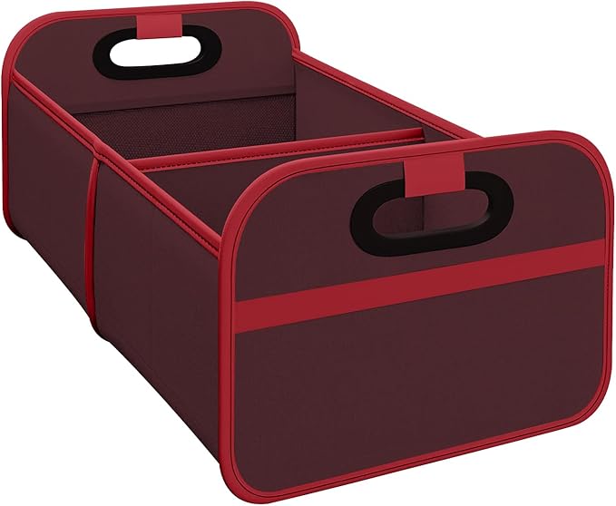 Car Trunk Organizer, Foldable Car Trunk Storage Box with 2 Compartments & Mesh Pocket, Large Capacity, Portable with Handle, Collapsible Backseat Storage Organizer for SUV Truck Sedan (Red)