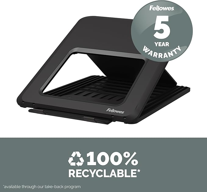 Fellowes Breyta Laptop Stand for The Home and Office, 12 Height Adjustments, 15" Monitor Size- Black
