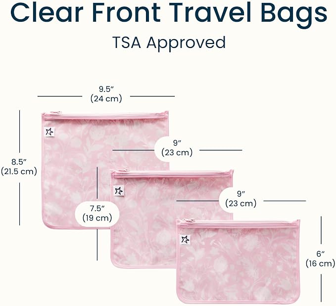 Tiny Twinkle Diaper Bag Organizing Pouches|3 Pack Mess-Proof Clear Front Travel Organizer Bags&TSA Approved Toiletry Bag Set for Baby and Mom Essentials