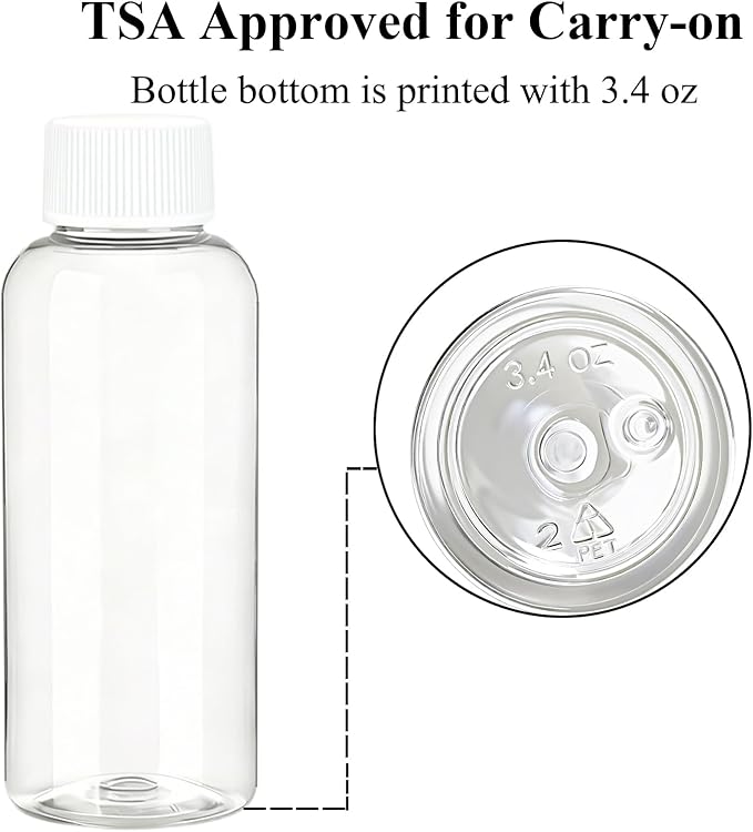 DNSEN Travel Size Empty Mouthwash Bottles 3.4 oz, White Screw Cap, Clear Toiletry Containers, 5 Pack