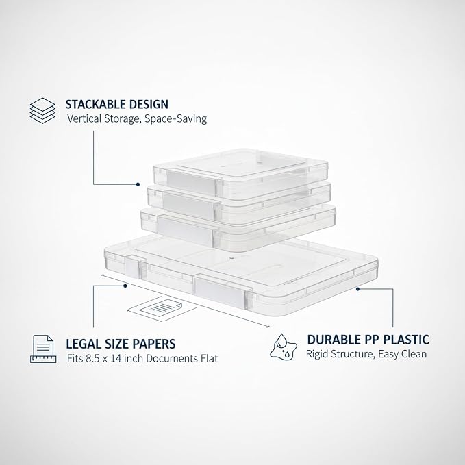 Easy-Access Stackable File Box with Lid, White PP Plastic Document Organizer for Legal Size Papers, Desktop Storage Bin (1 Pack)