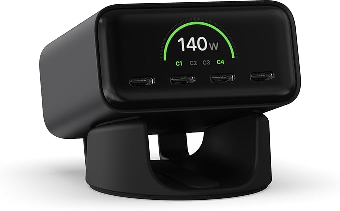 Satechi ChargeView??140W Desktop Charger, GaN Charging Station with Live Power Display, Four USB-C Ports, Designed for Modern Workspaces, Space Black