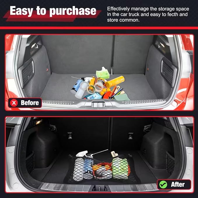 2 Pcs Small Cargo Net, Trunk Storage with Screws and Hooks, Elastic Net Bag for Car, RV, Boat (22in×9.8in)