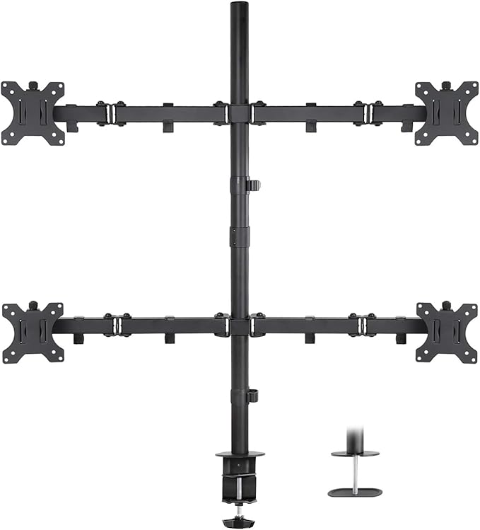 Mount-It! 4 Monitor Stand for Desk | Quad Monitor Desk Mount with Height Adjustable Pole | Fits Four 13??2 Inch Screens, VESA 75x75 & 100x100, Tilt Swivel Rotate, Clamp or Grommet Base