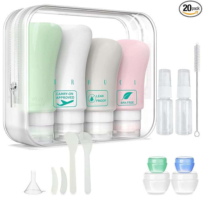 20 Pack Travel Bottles, 3oz 2oz Leak Proof Accessories Toiletries, Shampoo And Conditioner Bottles,Perfect for Business or Personal Travel, Fun Outdoors Silicone 20 Pieces
