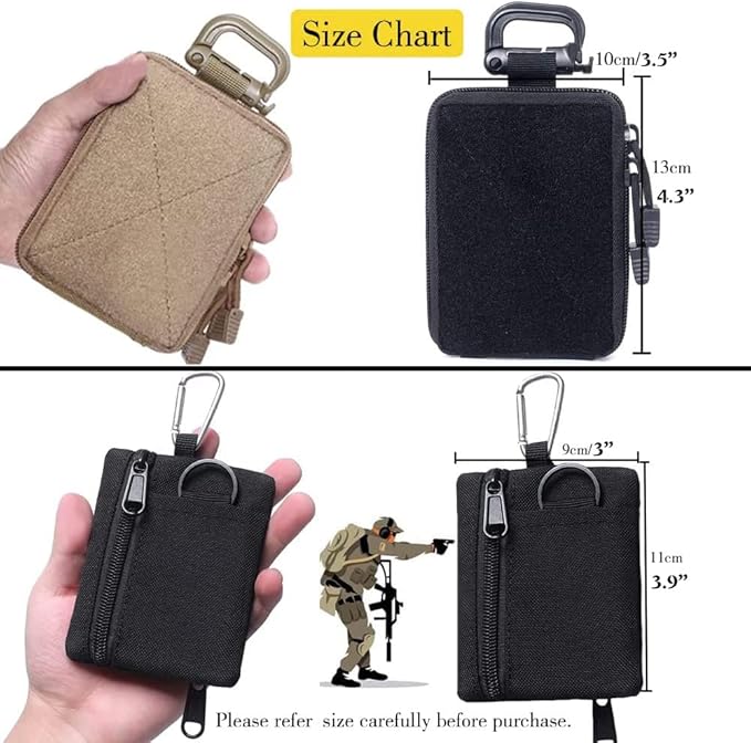2pcs Compact Pocket Organizer Pouch Sets - Tactical Molle EDC Bags Medical Storage Pouch, Mini Size Belt Gear Organizer for Keychain Coin ID Card Holder Car Fob Waist Case Wallet Pack