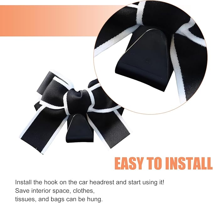 2 PCS Cute Bow Car Seat Headrest Hooks, S Type Back Seat Hanger, Universal Vehicle Storage Hanger for Handbag Purse Coat, Space-Saving Car Accessories (Black)