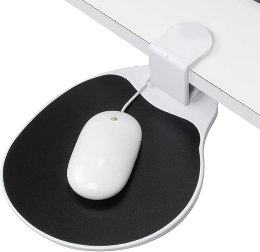 EHO Clamp on Mouse Platform, Clip on Pad Rotating 360 Degree, Ergonomic Mouse Tray Attachment, Mouse Pad, Slide Out Tray, Suitable for 1.5" Thickness Desk, for Home Office Desk Organizer (Platinum)