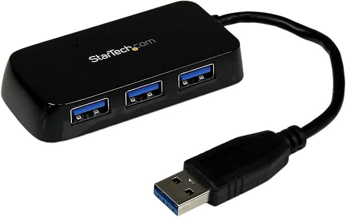 StarTech.com 4-Port USB 3.0 SuperSpeed Hub - 5Gbps - Portable Mini Multiport USB Travel Dock - USB Extender Black for Business PC/Mac, laptops, TAA (ST4300MINU3B)