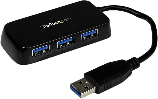 StarTech.com 4-Port USB 3.0 SuperSpeed Hub - 5Gbps - Portable Mini Multiport USB Travel Dock - USB Extender Black for Business PC/Mac, laptops, TAA (ST4300MINU3B)
