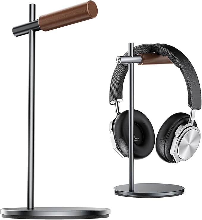 Oak Headphone Stand, Wood Headset Stand for Desk, Universal Holder for Airpods max, Bose, Beats, Gaming, Apple Vision Pro, VR Display Stand (Gray)