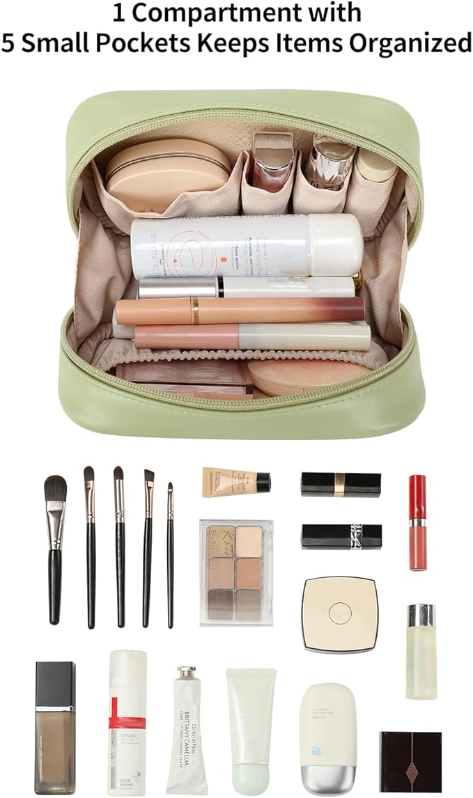 RIGHT AWAY Small Makeup Bag for Purse,Travel Cosmetic Bag Organizer for Women,Cute Make Up Pouch Waterproof Toiletry Bag with Zipper,Portable Makeup Case Skincare Bag for Travel Accessories(Green)