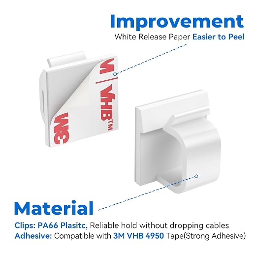 Cable Clips 50pcs with Strong Adhesive Tapes,Wire Holder Organizer Cord Management for Car, Office and Home (White- CC04(50PCS))