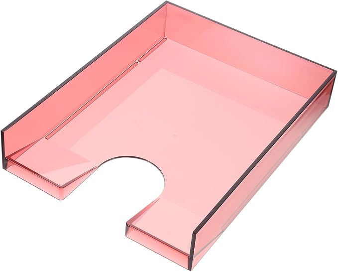 Stackable A4 Plastic Paper Storage Box, Lightweight Document Organizer with Wine Red Lid, Office File Holder for Desktop and Office Supplies