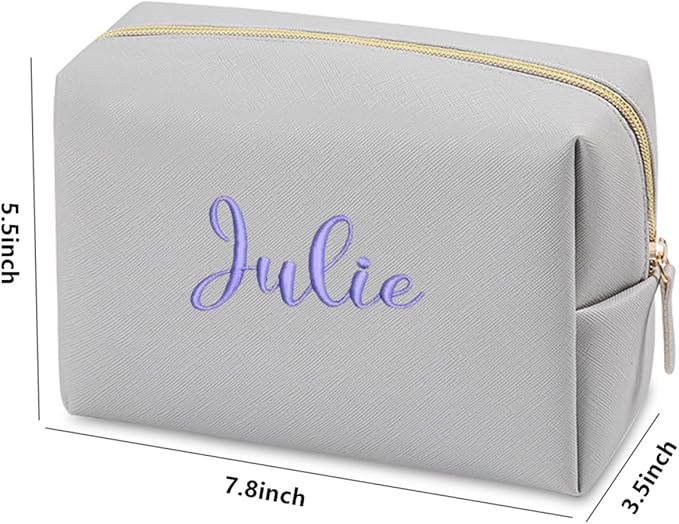 GOPHIE Cusotom Embroidery Travel Makeup Bag Organizer,Cosmetic Bags for Women,Gift For Bachelorette Party,Set of 6,Gray