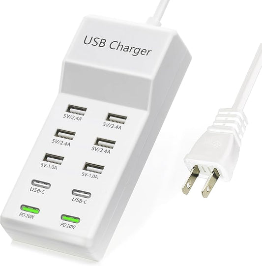 USB Charger,100W USB Charging Station with 10-Port(6 USB-A Port&2 USB-C Port&2 PD20W) Compatible with iPhone 15/14/13/13pro Max 12/12 Mini/12Pro/12 Pro Max/11,Tablets, Smartphones White