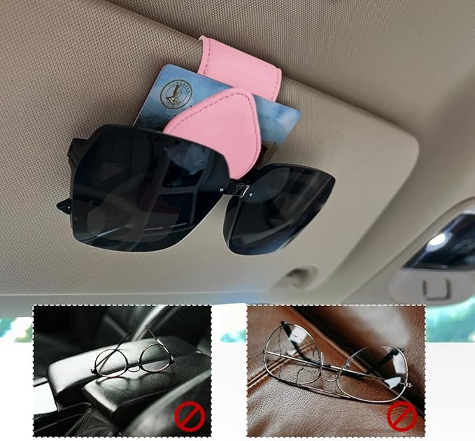 Magnetic Sunglass Holder for Car Visor, Sunglasses Visor Clip, Magnetic Leather Vehicle Glasses Ticket Card Clip, Automotive Eyeglass Hanger Organizer Accessories for Most Vehicles (Pink)