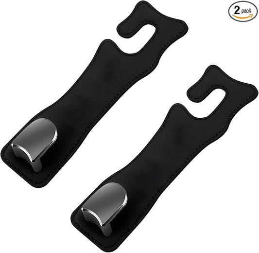 JNXIIJ 2 PCS Car Seat Headrest Hooks, Multifunctional Auto Purse Hanger Storage Organizer, Universal Vehicle Leather Seat Backrest Hooks for Hanging Umbrellas Handbags Clothes (Black)