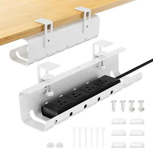 2 Pack No-Drill Under Desk Cable Management Tray 33.8 inch Large Wire Cord Organizers, Cable Management Under Desk for Home and Office No Damage White