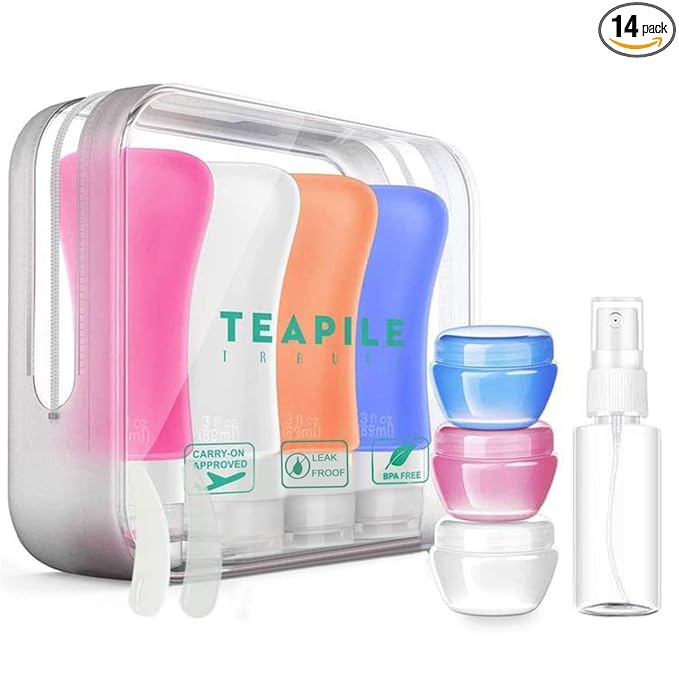 4 Pack Travel Bottles, 3oz Leak Proof Accessories Containers Size Toiletries,Travel Shampoo and Conditioner Bottles, Fun Outdoors 9 Pieces