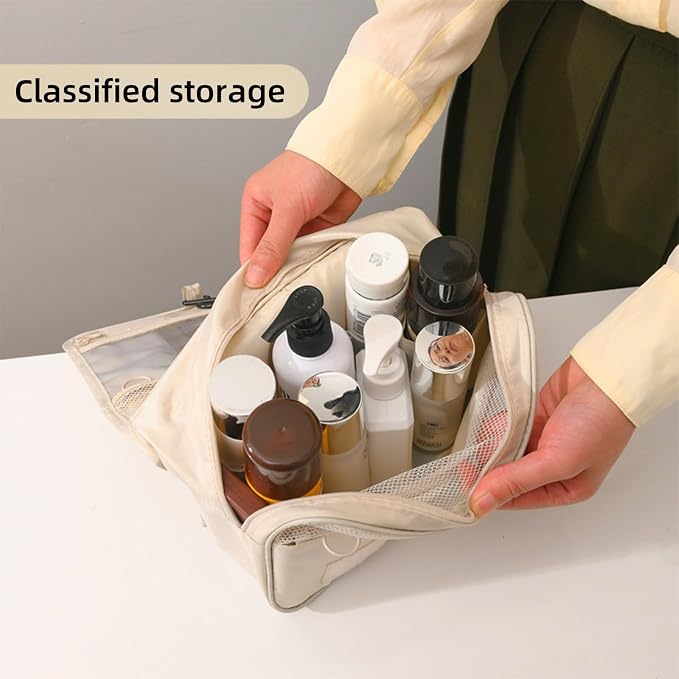 ANIS·KEAAR Waterproof Hanging Toiletry Bag for Travel | Cosmetic Organizer with Hook | Portable Makeup Bag for Women and Men (Light Blue)