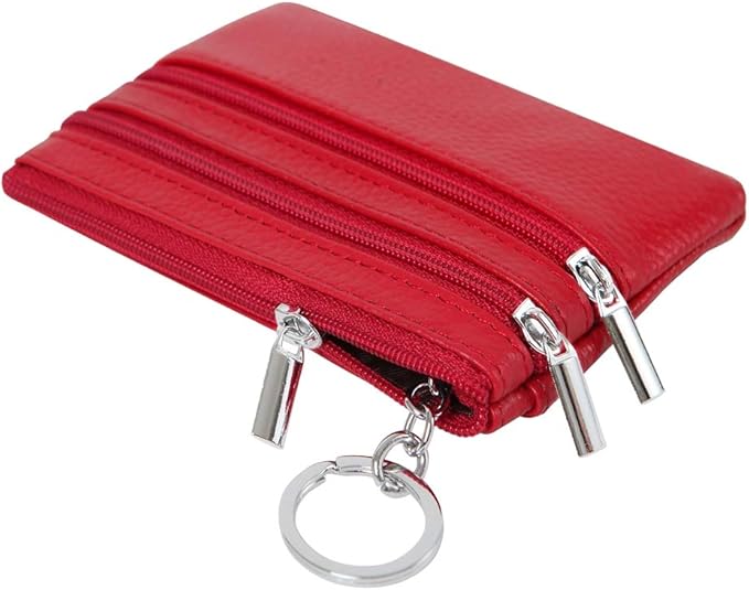 Women's Genuine Leather Coin Purse Mini Pouch Change Wallet with Keychain