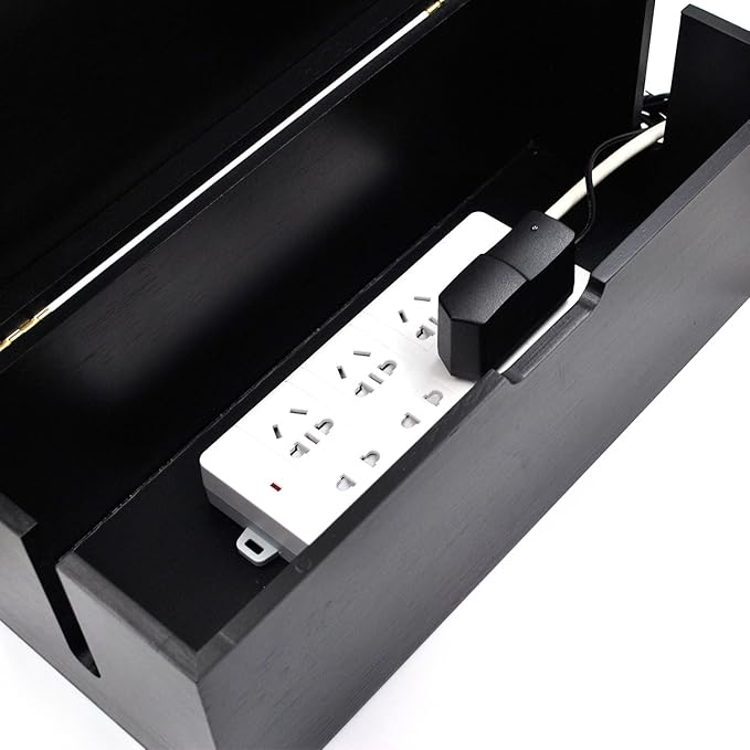 15 inch Bamboo Large Cable Management Box, Cable Box Organizer Cord Box Hider - Power Strip Box Hider Cable Storage Box for Office, TV Wires, Desk Cord Organizer, No Assembley Required, Bamboo (Black)