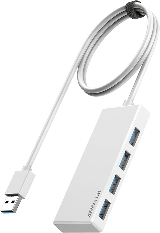 USB Hub, Multiport USB Splitter Adapter, 2 ft Long Cable USB 3.0 Hub, USB Extender for Laptop, PC, iMac, Surface Pro, MacBook, Mac Pro, Flash Drive, XPS, Mouse, HDD【White】, HJ-White-0.5M-001