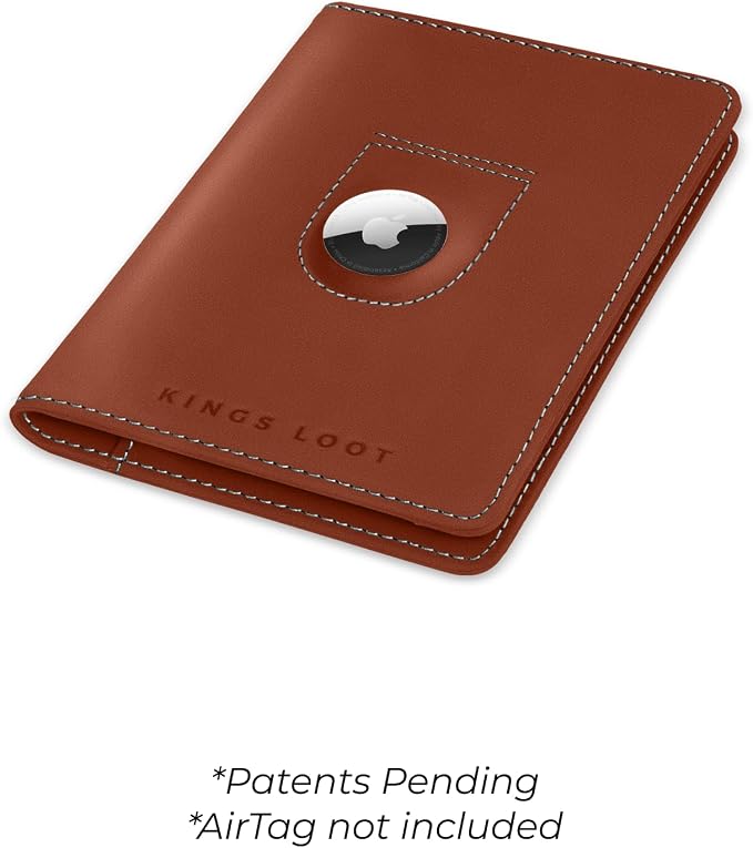 Kings Loot Passport Holder Wallet – RFID Blocking Leather Travel Wallet with Built-in Airtag Holder – Holds 1-6 Cards & Passport – Easy Pull Tab – Slim & Stylish Wallets (Auburn)