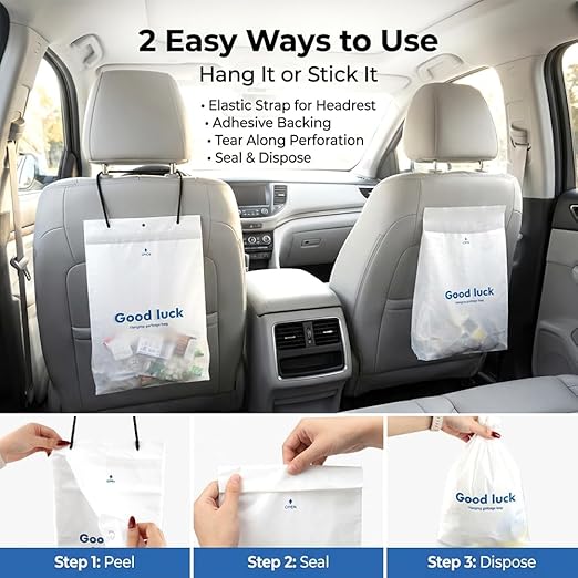 100Pcs Disposable Car Trash Bags, Leakproof Odor Proof Hanging Garbage Bags for Car SUV Truck RV Stroller