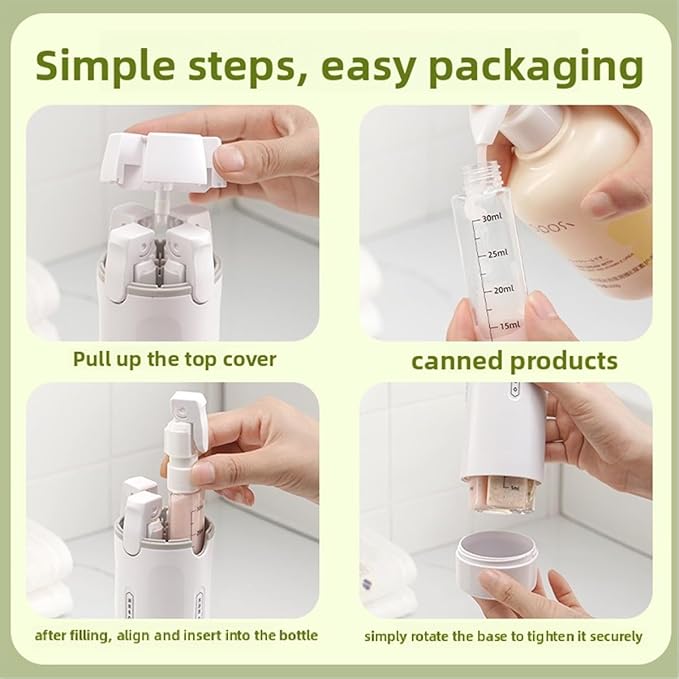 4-in-1 Leakproof Rotatable Travel Dispenser Set - 4 PCS 40ml Travel Bottles for Toiletries, Leak Proof & Press-Type Design, Portable Containers for Shampoo Lotion Conditioner Cream (Green)