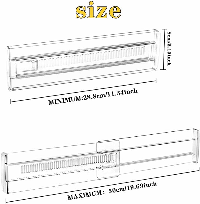 12 Pack Drawer Dividers for Clothes, 3.15" High 11.34"-19.69" Adjustable Expandable Dresser Drawer Organizer, Clear Plastic Separators for Dresser, Baby Clothing, Underwear