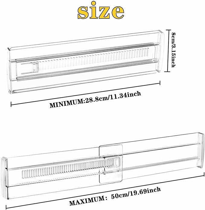 4 Pcs Drawer Dividers for Clothes, 3.15" High 11.34"-19.69" Adjustable Expandable Dresser Drawer Organizer, Clear Plastic Separators for Dresser, Baby Clothing (4, clear)