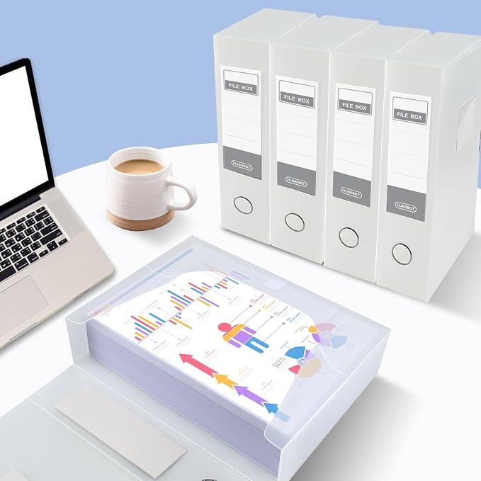 HUA JIE A4 Storage File Boxes Plastic Archives Cases with Lid, File Folder Organizer Document Filing Box for office,31×7.5×23.5 cm, Transparent(Pack of 6)