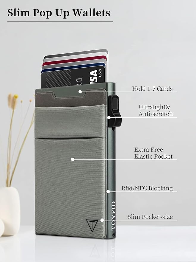 TOYFID Credit Card Holder Wallet for Mens - Metal Slim Minimalist Cards Holder with Stretch Money Pocket - RFID Blocking&Ultralight Small Wallet
