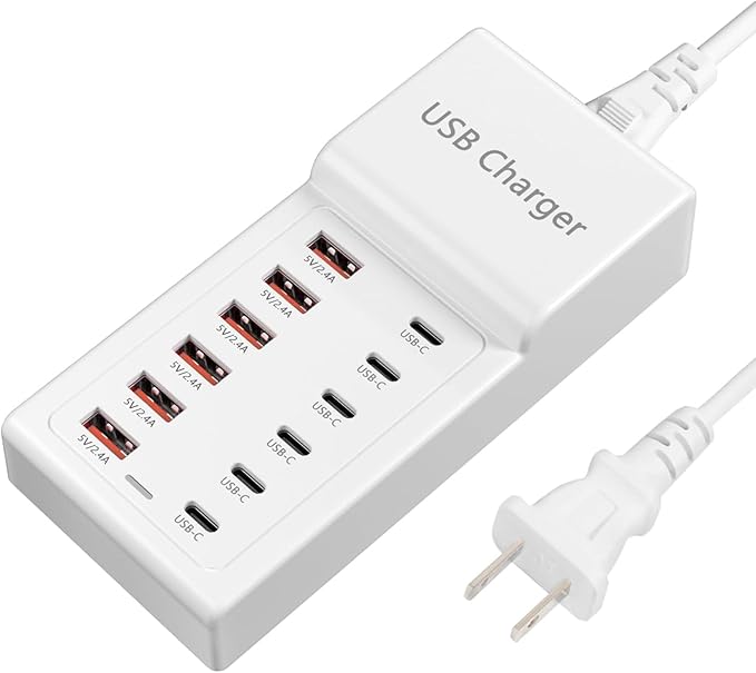USB Charging Station, 12 Ports USB C Charger, 50W/10A MultiPort Charging Block[6 USBC+6 USBA], Compatible with iPhone 16/15/14/13/Samsung/Tablet/Watch/Headphones and Multiple Charger Plug