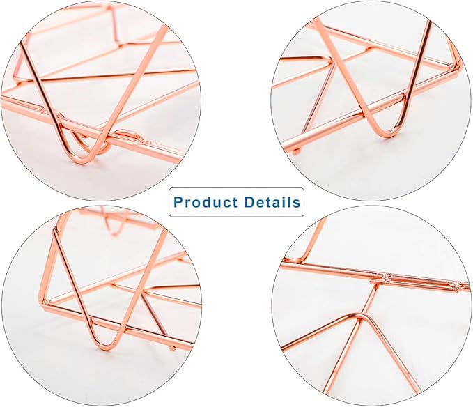 PAG 2 Packs Desktop File Organizer Metal Stackable Horizontal Letter Tray Paper Holder Rack, Rose Gold