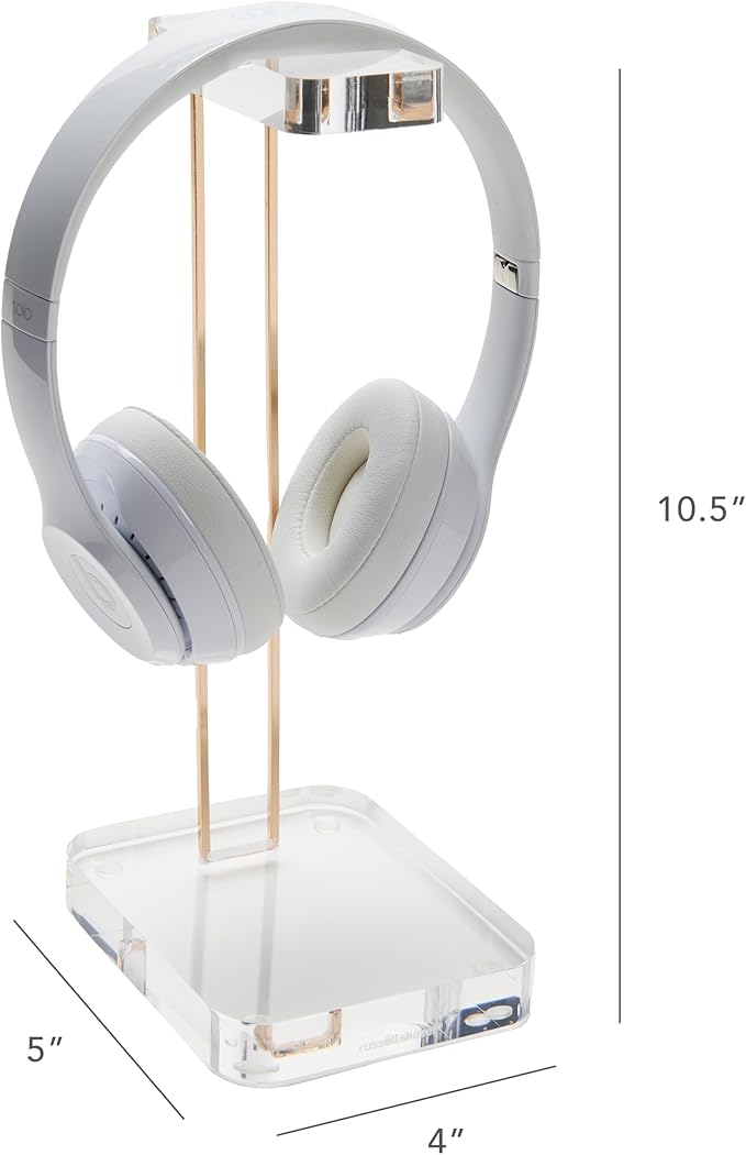 RUSSELL+HAZEL Acrylic Headphones Stand, Headset Holder, Office Accessories, Clear Acrylic with Gold Hardware, 4” x 5” x 10.5” (93922)