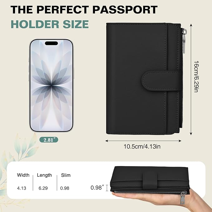 Passport Holder for Travel, Leather Passport Wallet with Airtag Slot, RFID Blocking Travel Wallet for Women Men, Passport Cover with Air Ticket Card Cash Coin Pocket, Travel Essentials Gift