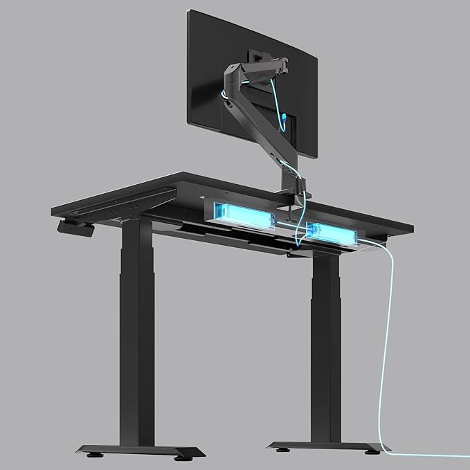Desky Mini Cable Tray – Under Desk Wire Organizer with Mounting Screws, Compact Metal Cable Management Tray for Office Desks – Space Gray, 8 Plug