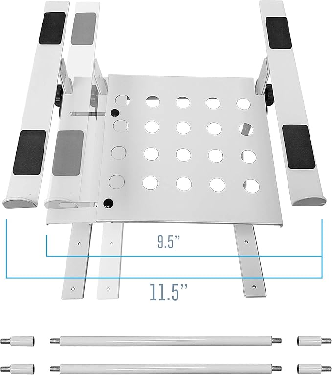 AxcessAbles Two-Tier Adjustable DJ Stand with Clamps | For Controllers and Laptops up to 20lbs.| Controller Stand Compatible with DDJ-REV1, DDJ-FLX4, Party Mix | (LTS-03 White)